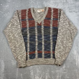 Vintage The Fox Collection Sweater Men’s Large V-Neck Striped 80s 90s Acrylic